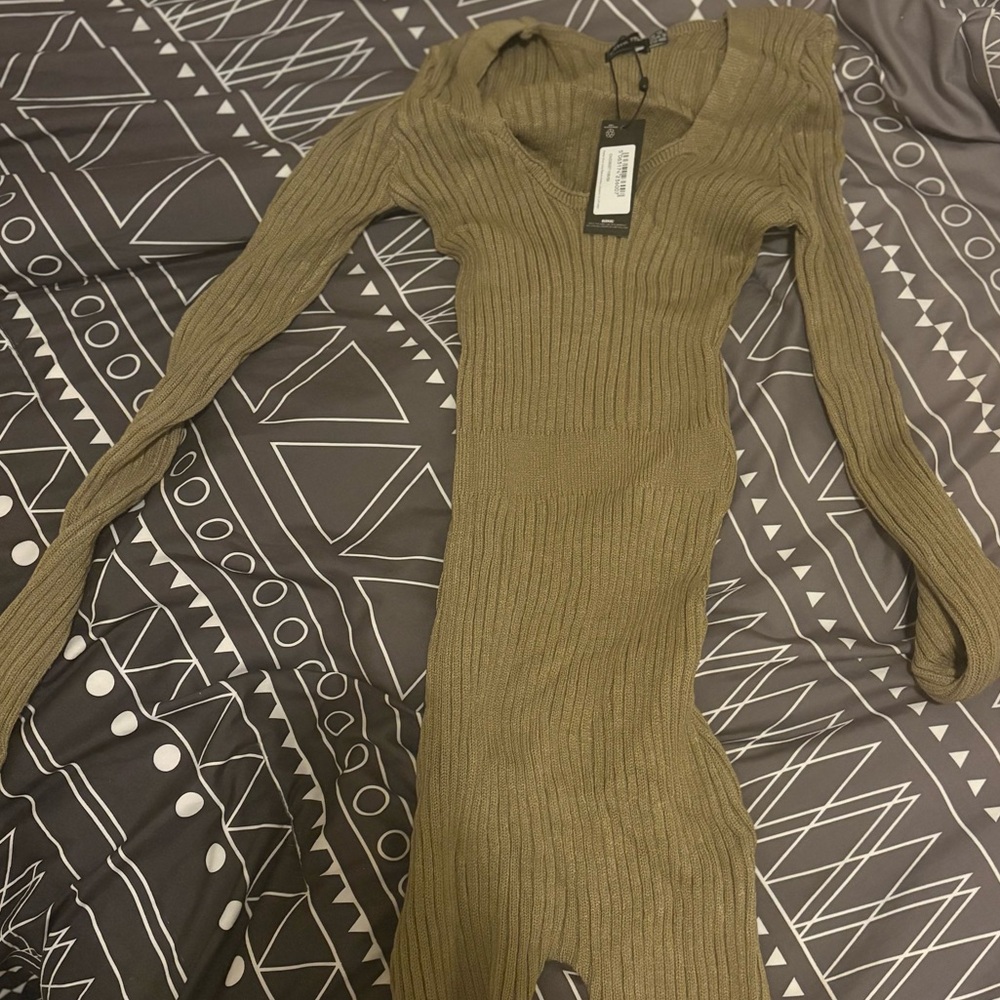 Olive Ribbed Knit Jumpsuit